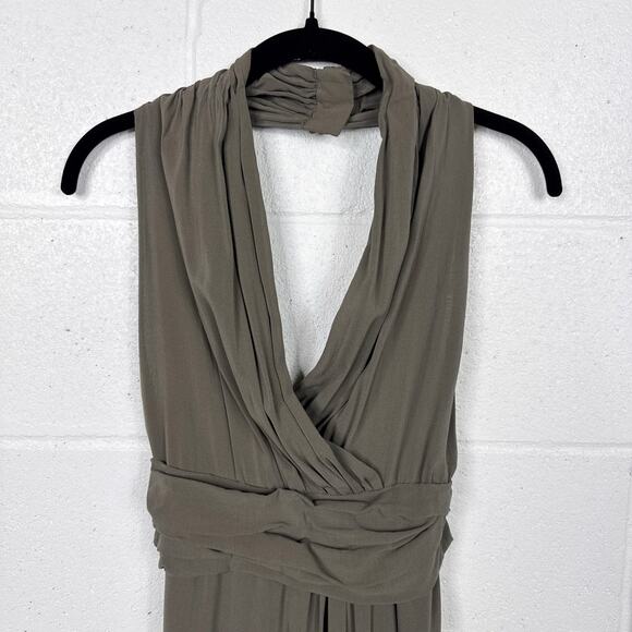 Halston Silk Dress Draped Halter Cocktail IT 42 US 6 Olive Grecian - Picture 6 of 7